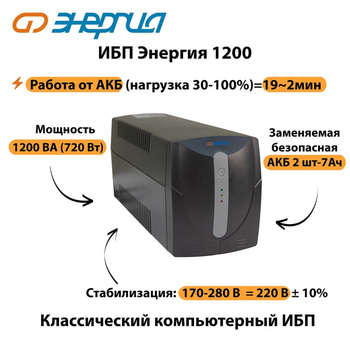 Энергия ИБП 1200 - ИБП и АКБ - ИБП для компьютера - . Магазин оборудования для автономного и резервного электропитания Ekosolar.ru в Королевах