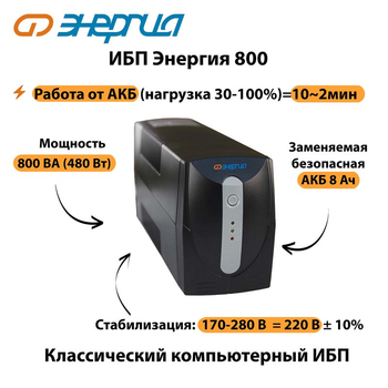 Энергия ИБП 800 - ИБП и АКБ - ИБП для компьютера - . Магазин оборудования для автономного и резервного электропитания Ekosolar.ru в Королевах