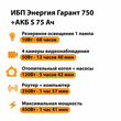ИБП Энергия Гарант 750 + Аккумулятор S 75 Ач - 12В (450Вт - 91мин) - ИБП и АКБ - ИБП для котлов - . Магазин оборудования для автономного и резервного электропитания Ekosolar.ru в Королевах